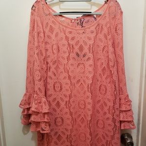 Coral Lace Dress  with frill's sleeves